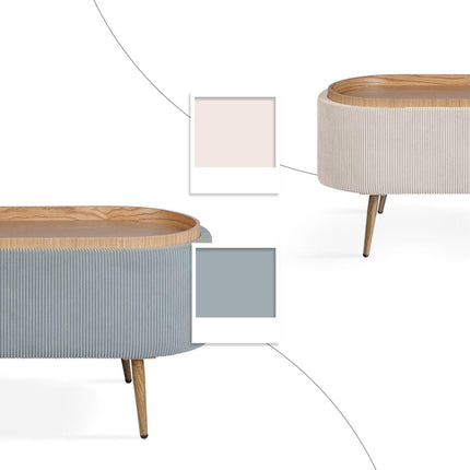 Coffee Table Storage Ottoman - Corduroy Padded Blanket Box Bench ESME - DUSTY BLUE.