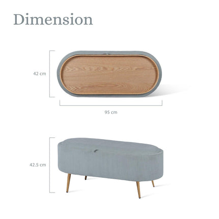 Coffee Table Storage Ottoman - Corduroy Padded Blanket Box Bench ESME - DUSTY BLUE.