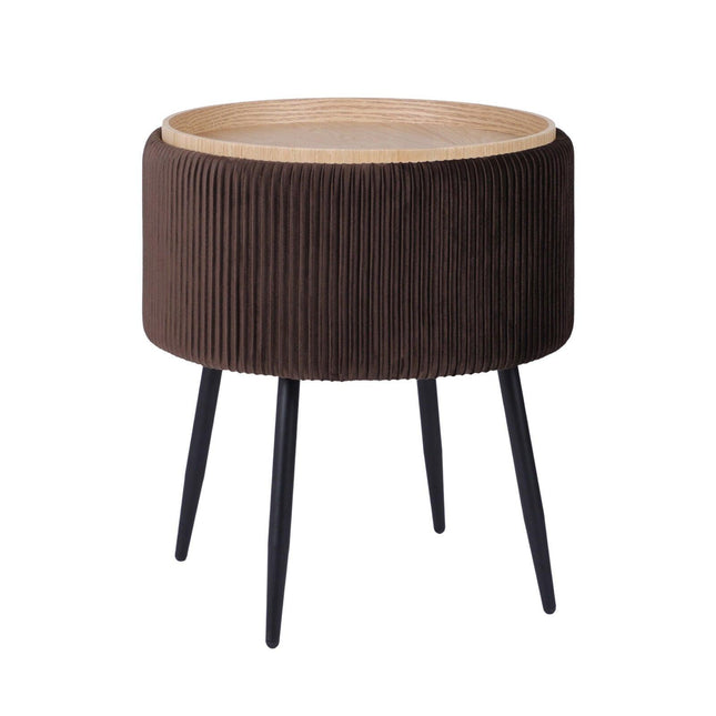 Side Table Storage Ottoman - Velvet Padded Stool Vanity Footstool CLEO BROWN.