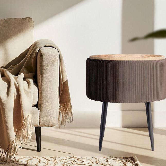 Side Table Storage Ottoman - Velvet Padded Stool Vanity Footstool CLEO BROWN.