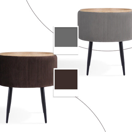 Side Table Storage Ottoman - Velvet Padded Stool Vanity Footstool CLEO BROWN.