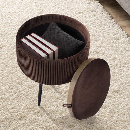 Side Table Storage Ottoman - Velvet Padded Stool Vanity Footstool CLEO BROWN.