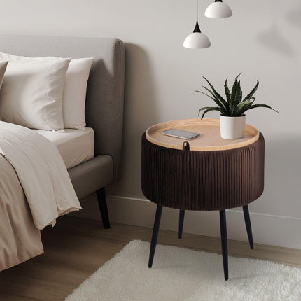 Side Table Storage Ottoman - Velvet Padded Stool Vanity Footstool CLEO BROWN.