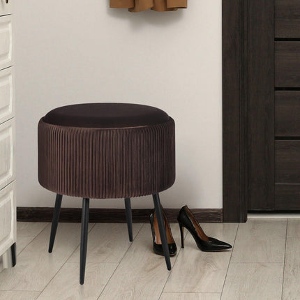 Side Table Storage Ottoman - Velvet Padded Stool Vanity Footstool CLEO BROWN.