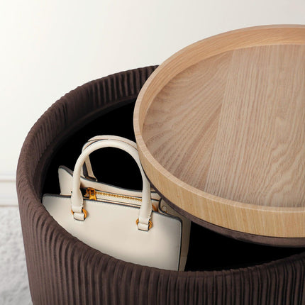 Side Table Storage Ottoman - Velvet Padded Stool Vanity Footstool CLEO BROWN.