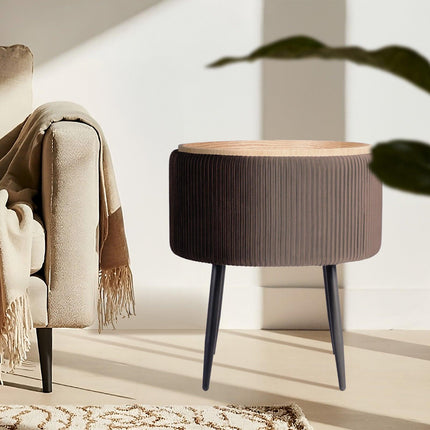 Side Table Storage Ottoman - Velvet Padded Stool Vanity Footstool CLEO BROWN.