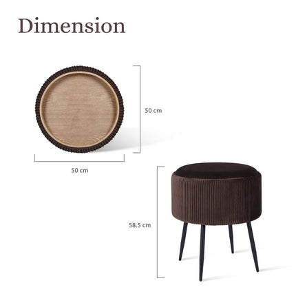 Side Table Storage Ottoman - Velvet Padded Stool Vanity Footstool CLEO BROWN.