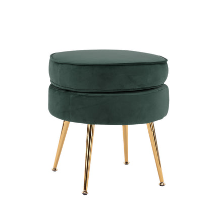 Ottoman Foot Stool Velvet Fabric Metal Leg Round GREEN.