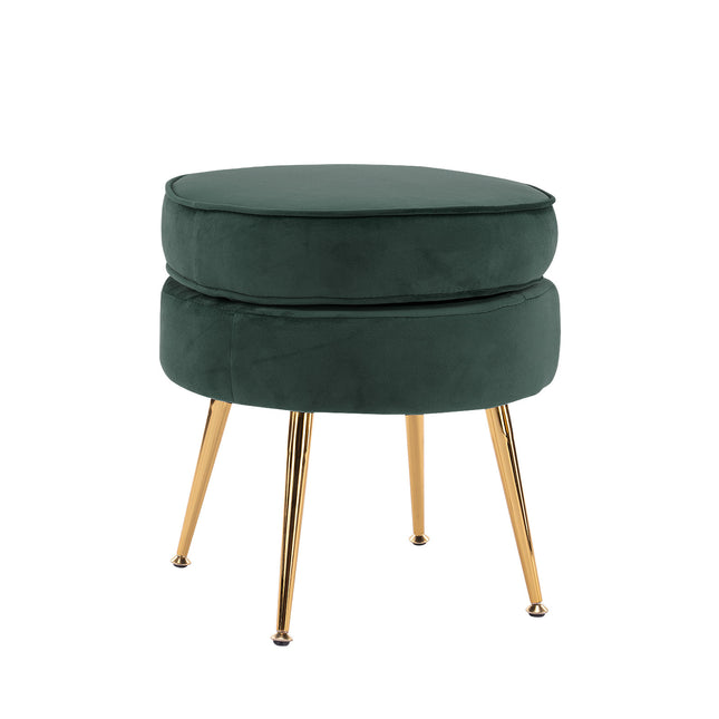 Ottoman Foot Stool Velvet Fabric Metal Leg Round GREEN.
