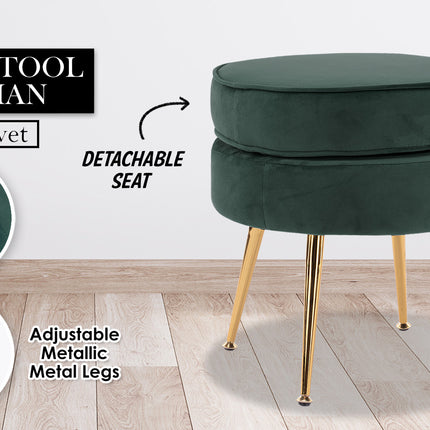 Ottoman Foot Stool Velvet Fabric Metal Leg Round GREEN.