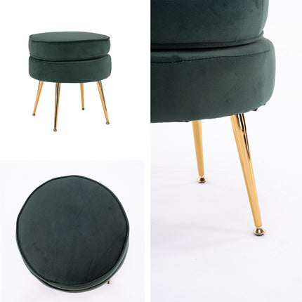 Ottoman Foot Stool Velvet Fabric Metal Leg Round GREEN.