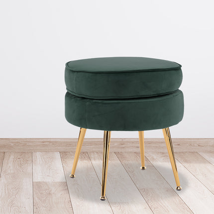 Ottoman Foot Stool Velvet Fabric Metal Leg Round GREEN.