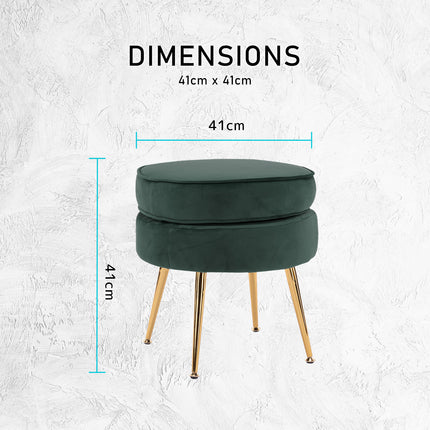 Ottoman Foot Stool Velvet Fabric Metal Leg Round GREEN.