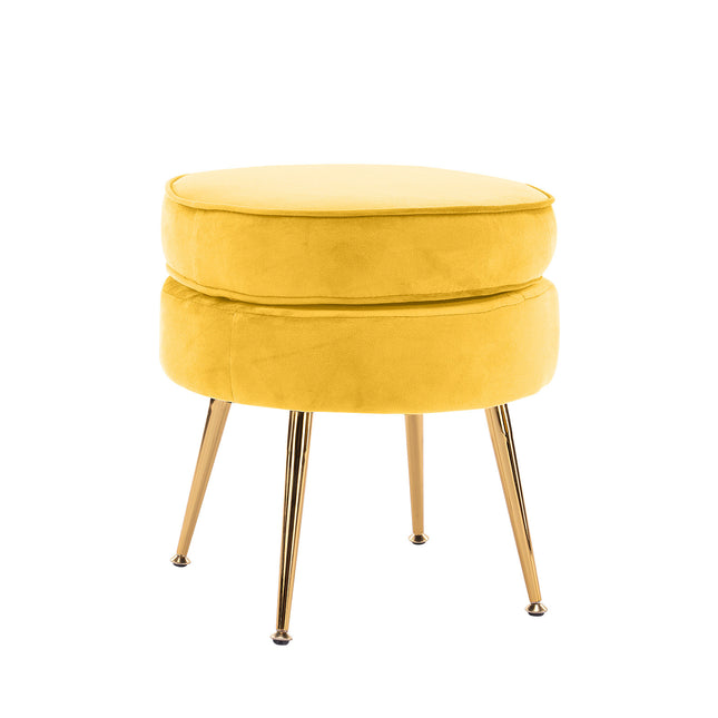 Ottoman Foot Stool Velvet Fabric Metal Leg Round YELLOW.