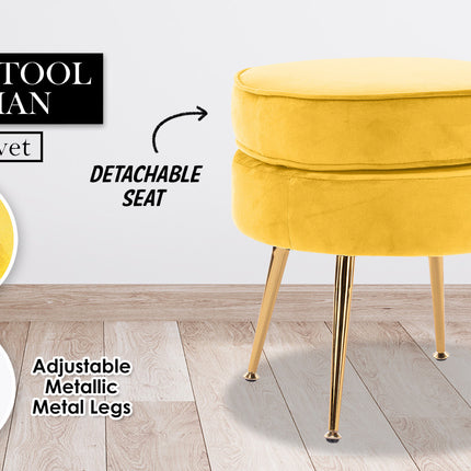 Ottoman Foot Stool Velvet Fabric Metal Leg Round YELLOW.