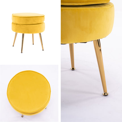 Ottoman Foot Stool Velvet Fabric Metal Leg Round YELLOW.