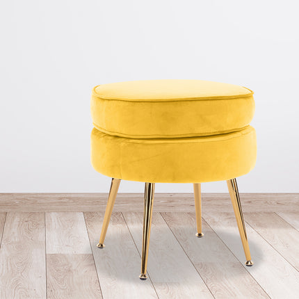 Ottoman Foot Stool Velvet Fabric Metal Leg Round YELLOW.