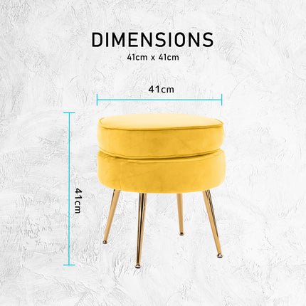 Ottoman Foot Stool Velvet Fabric Metal Leg Round YELLOW.