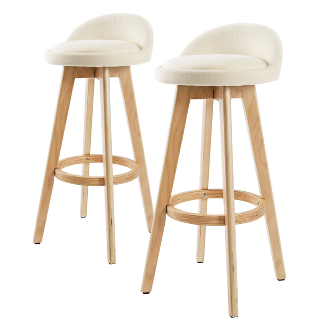 2X Wood Bar Stool Dining Chair Fabric LEILA 72cm BEIGE.