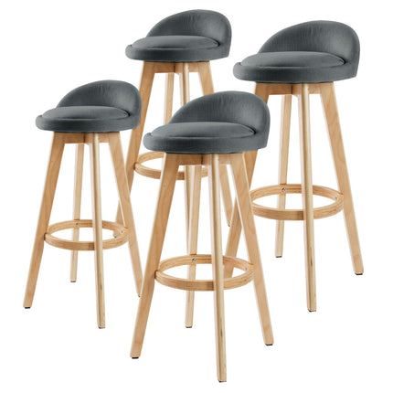 4X Wooden Bar Stool Dining Chair Fabric LEILA 72cm GREY.
