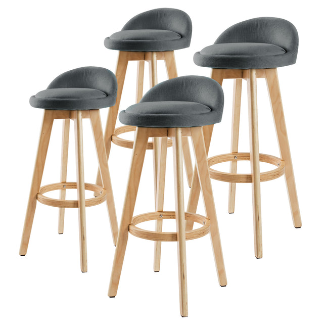 4X Wooden Bar Stool Dining Chair Fabric LEILA 72cm GREY.