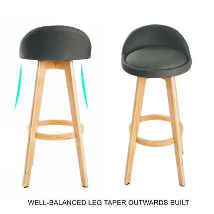 4X Wooden Bar Stool Dining Chair Fabric LEILA 72cm GREY.