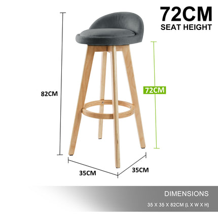 4X Wooden Bar Stool Dining Chair Fabric LEILA 72cm GREY.
