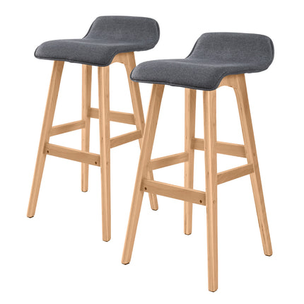 2X Wooden Bar Stool Dining Chair Fabric SOPHIA 74cm GREY.