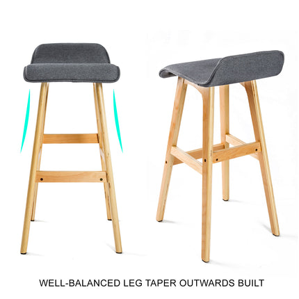 2X Wooden Bar Stool Dining Chair Fabric SOPHIA 74cm GREY.