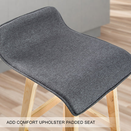 2X Wooden Bar Stool Dining Chair Fabric SOPHIA 74cm GREY.