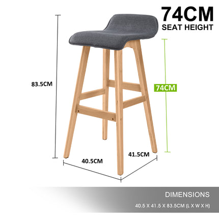 2X Wooden Bar Stool Dining Chair Fabric SOPHIA 74cm GREY.