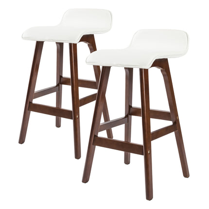 2X Wooden Bar Stool Dining Chair Leather SOPHIA 65cm WHITE BROWN.