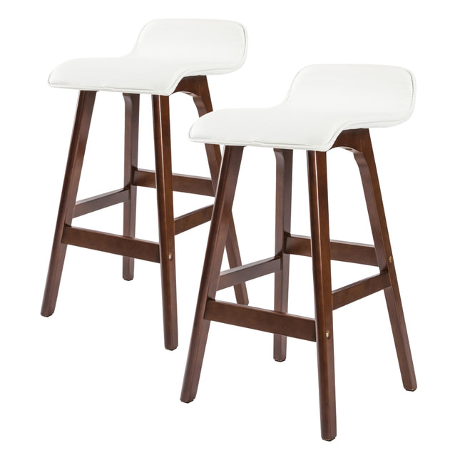 2X Wooden Bar Stool Dining Chair Leather SOPHIA 65cm WHITE BROWN.