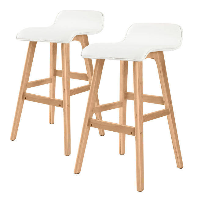 2X Wooden Bar Stool Dining Chair Leather SOPHIA 65cm WHITE.