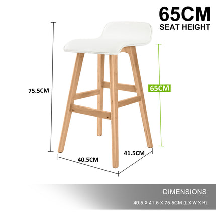 2X Wooden Bar Stool Dining Chair Leather SOPHIA 65cm WHITE.