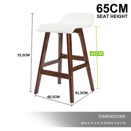 4X Wooden Bar Stool Dining Chair Leather SOPHIA 65cm WHITE BROWN.
