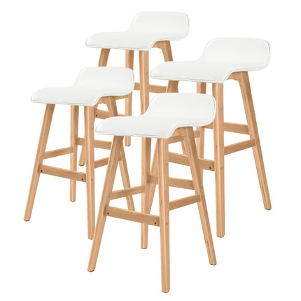 4X Wooden Bar Stool Dining Chair Leather SOPHIA 65cm WHITE.