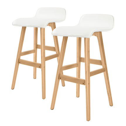2X Wooden Bar Stool Dining Chair Leather SOPHIA 74cm WHITE.