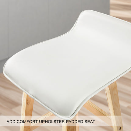 2X Wooden Bar Stool Dining Chair Leather SOPHIA 74cm WHITE.