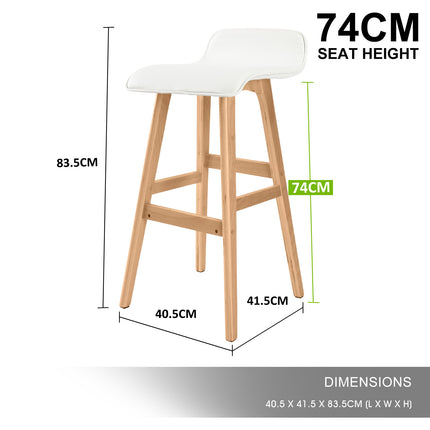 2X Wooden Bar Stool Dining Chair Leather SOPHIA 74cm WHITE.