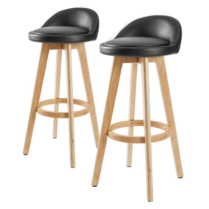 2X Wooden Bar Stool Dining Chair Leather LEILA 72cm BLACK.
