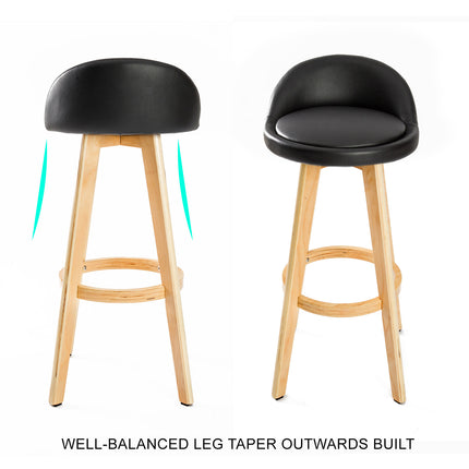 2X Wooden Bar Stool Dining Chair Leather LEILA 72cm BLACK.