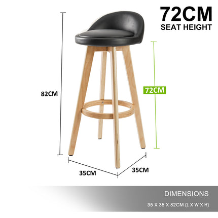 2X Wooden Bar Stool Dining Chair Leather LEILA 72cm BLACK.