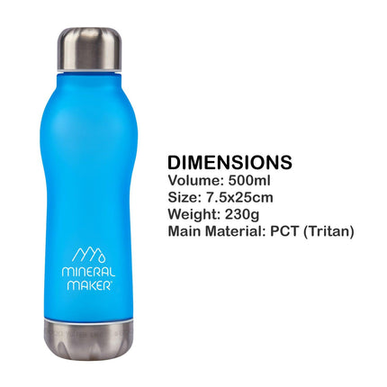 Mineral Maker MORBIDO Alkaline Filter Water Bottle + a Mineral Stone Pouch BLUE.