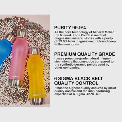 Mineral Maker MORBIDO Alkaline Filter Water Bottle + a Mineral Stone Pouch GREEN.