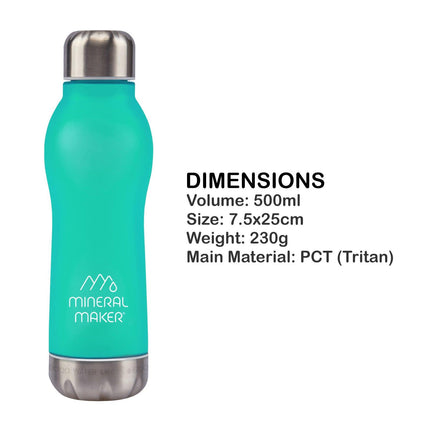 Mineral Maker MORBIDO Alkaline Filter Water Bottle + a Mineral Stone Pouch GREEN.