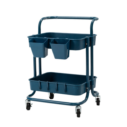 Trolley Cart Storage Utility Rack Shelf Organiser Swivel Kitchen 2 Tier BLUE.