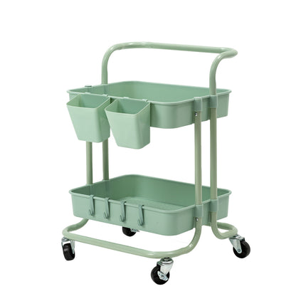 Trolley Cart Storage Utility Rack Shelf Organiser Swivel Kitchen 2 Tier GREEN.