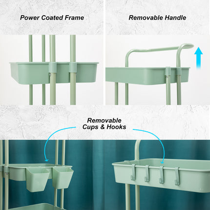 Trolley Cart Storage Utility Rack Shelf Organiser Swivel Kitchen 2 Tier GREEN.