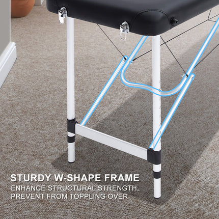 Aluminium Portable Beauty Massage Table Bed 2 Fold 55cm Black.